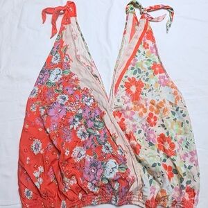 Free People Floral Halter Top in Red and Cream